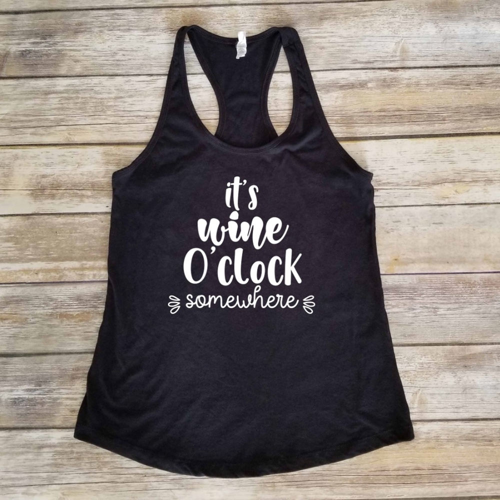 🍷 It's Wine O'clock Somewhere - black ladies tank